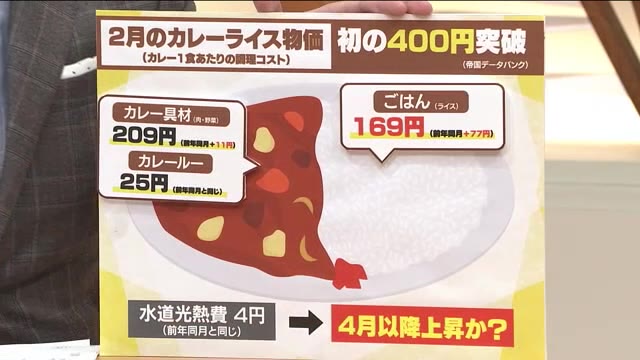 【経済】カレーライス物価指数　初の400円超に　一番値上がりしたのは米　電気代・ガス代も値上げ